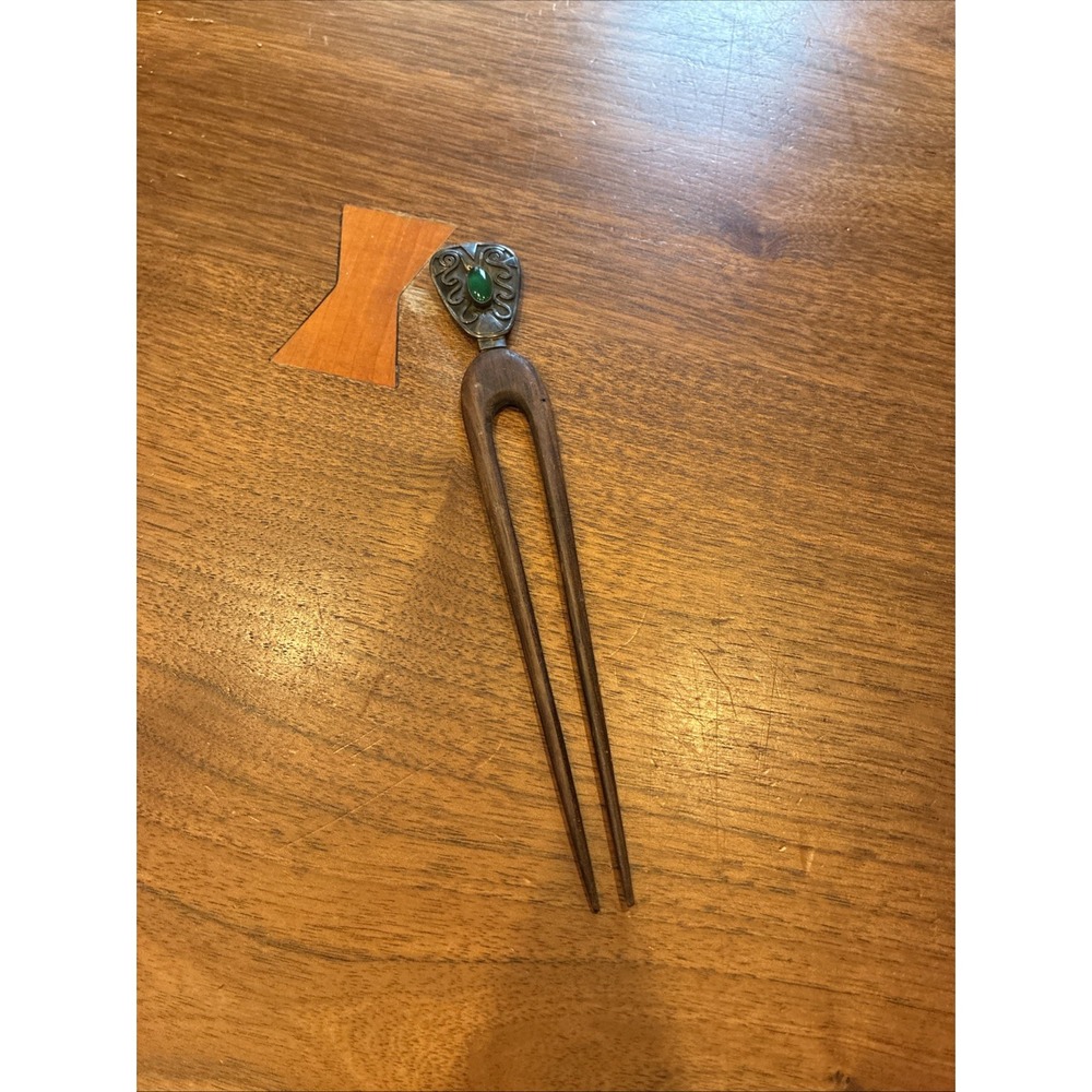 Unique Artisan Hand Made Wood / Sterling & Carved Boho Form Hair Pin Holder